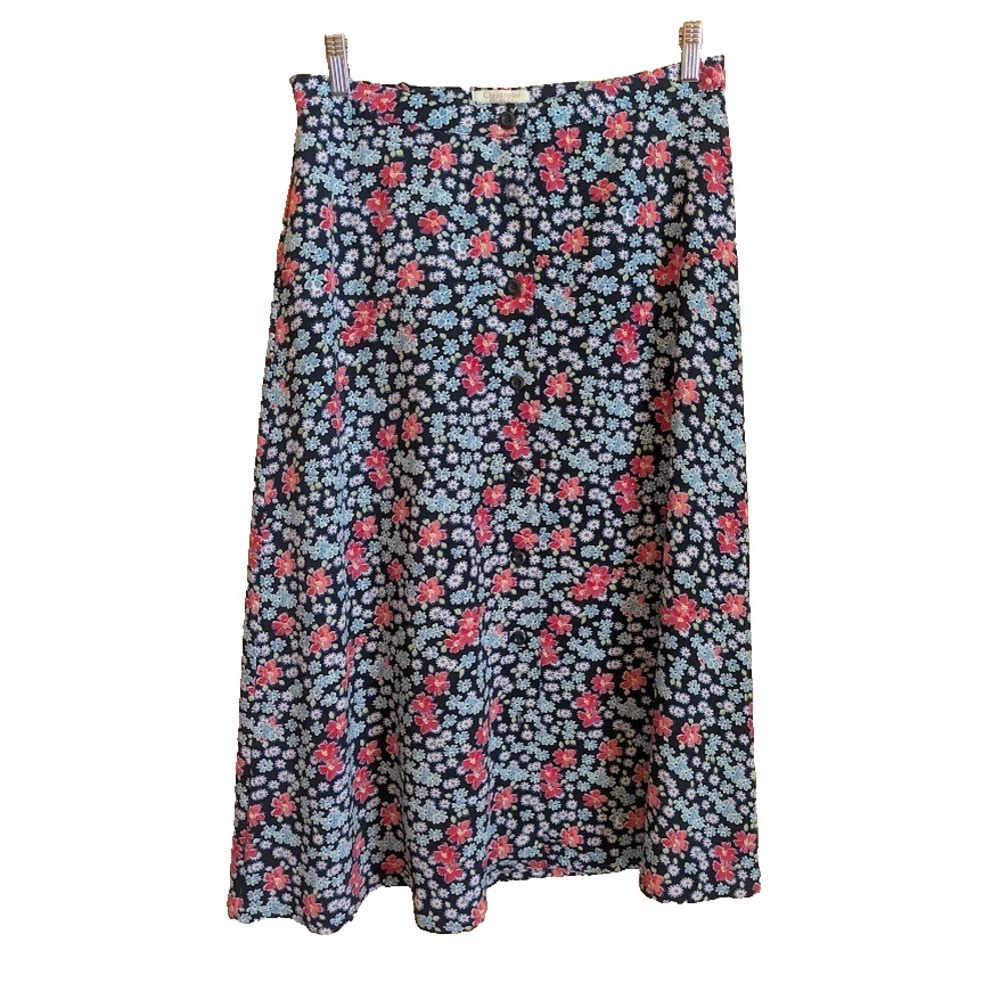 Boho Skirt 8P Floral Button Front Flowing Bright Spring Peasant Cottagecore Y2K